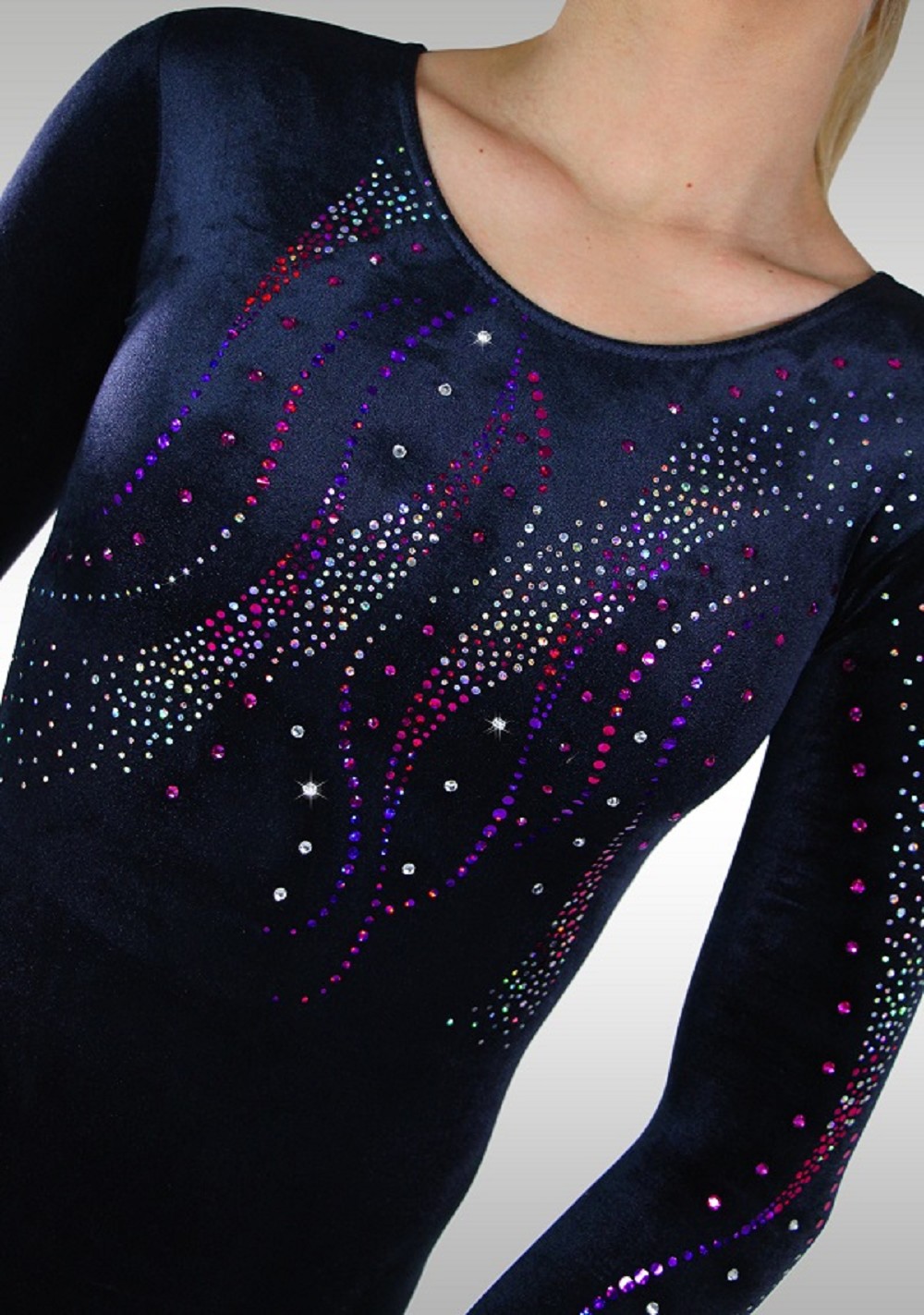 Justaucorps Manches Longues en Velours Noir V702 Paillettes